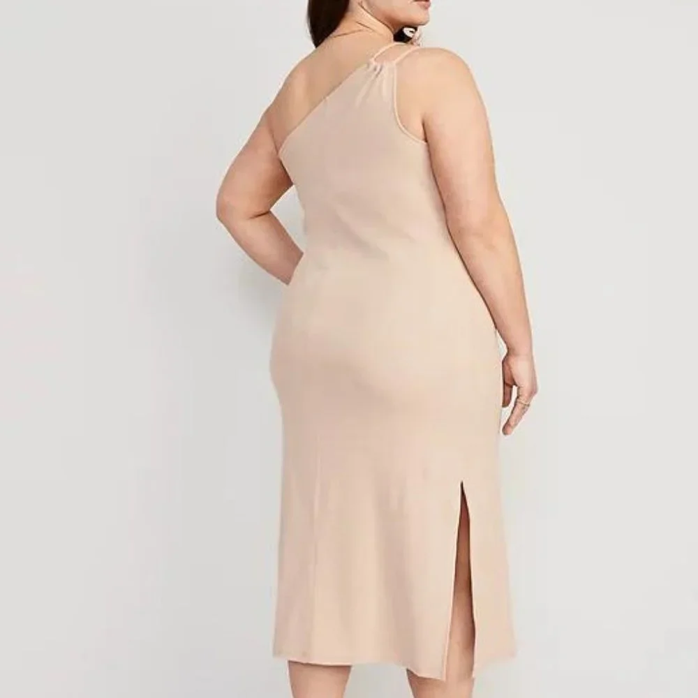 Old Navy Fitted One-Shoulder Double-Strap Rib-Knit Midi Dress for Women New - Picture 7 of 7